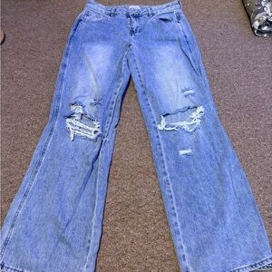 Pacific Sunwear Light Blue Distressed Flare Jeans (a little darker than light)